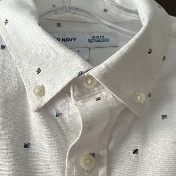 Old Navy long sleeved, slim fit blouse. White with blue/ orange tiny squares. Sm - Picture 5 of 8